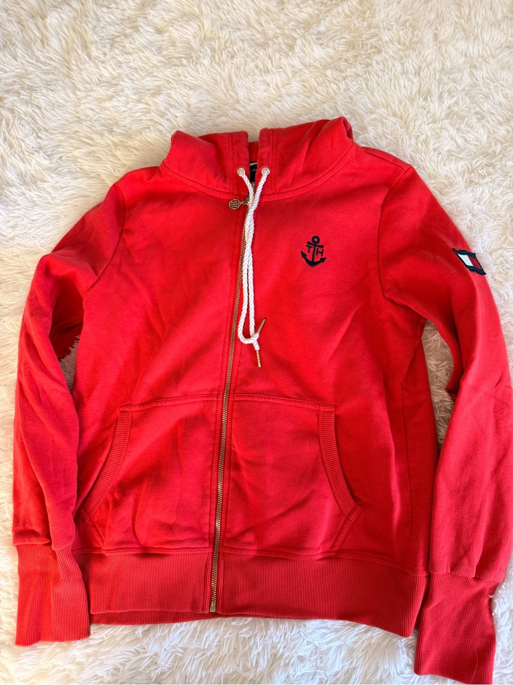 Tommy Hilfiger Red Zip-Up Hoodie with Anchor Detail